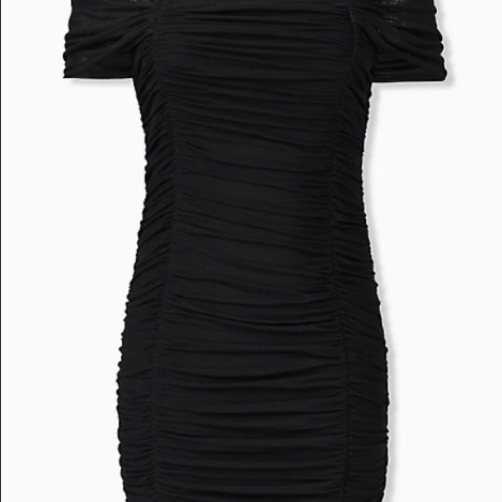 BLACK MESH RUCHED COLD SHOULDER BODYCON DRESS 4X ntw